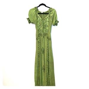 Vintage advance apparel green embroidered dress